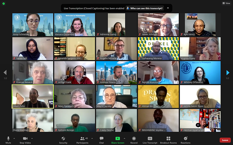 A screenshot of a networking event Drexel held for the 2021 Mandela Washington Fellows to connect with representatives from Citizen Diplomacy International Philadelphia. 